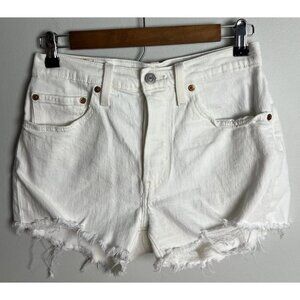 Levi's 501 White Denim Shorts W28 Button Fly Frayed Hem Stretch Women’s